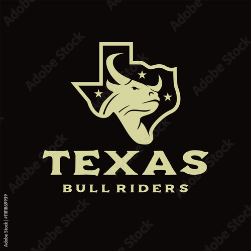Texas Bull Rider Classic Vintage Logo Design Vector