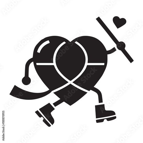 Valentine's Day, hockey ball funny vector silhouette illustration