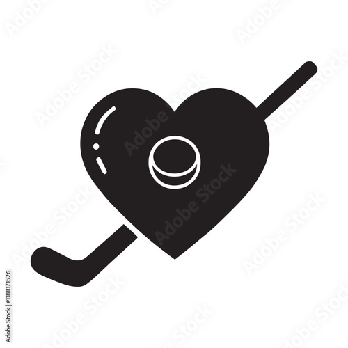 Valentine's Day, hockey ball funny vector silhouette illustration