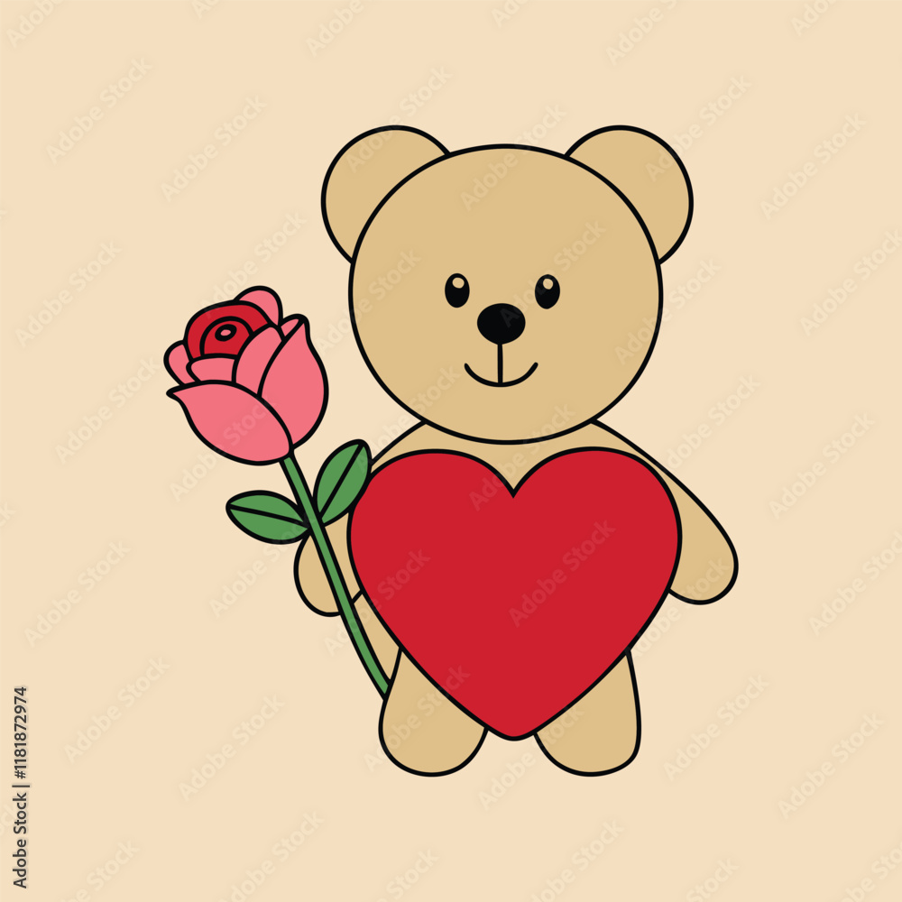 Obraz premium Adorable Teddy Bear with Heart and Rose