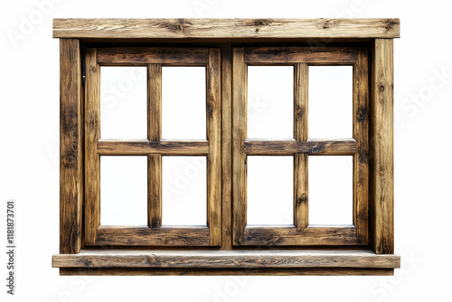 Rustic Charm: A weathered wooden window frame, with its classic pane design, evokes a sense of rustic charm and timeless appeal. 