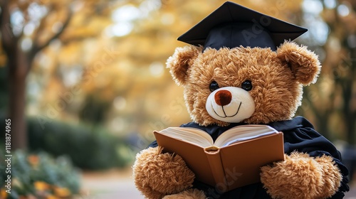 Graduation celebration with teddy bear park photography autumn close-up