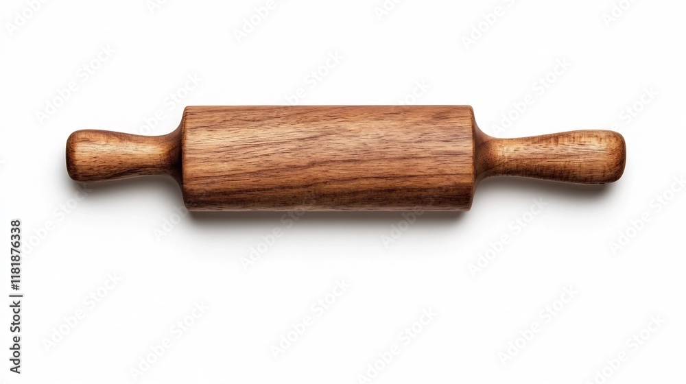 Smooth Wooden Rolling Pin with Ergonomic Handles on White Background Smooth Wooden Rolling Pin with Ergonomic Handles on White Background