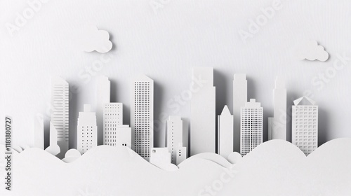 Paper Cut of Black and White City Skyline