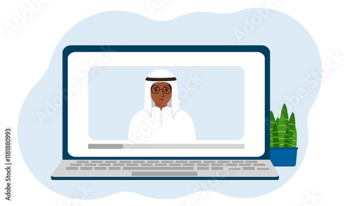 Video of a male blogger. Webinar, interview, coach, vlog, blog. Vector flat illustration