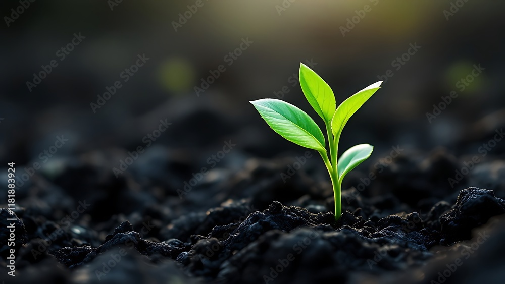 A seed of a green sprout grows in scorched soil. Idea of ecology, global heat, and revival A seed of a green sprout grows in scorched soil. Idea of ecology, global heat, and revival