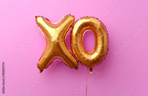 Pink XO and Heart Balloons on Pastel Background – Love and Valentine’s Day Theme

