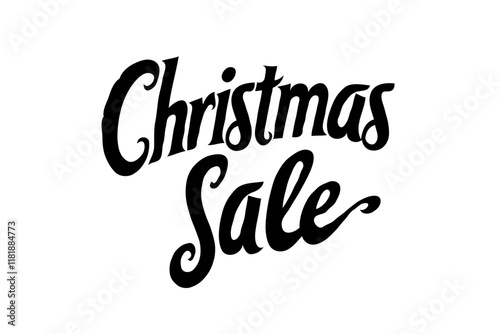 Black and white typography showcasing Christmas Sale on a plain background, ideal for holiday marketing concepts