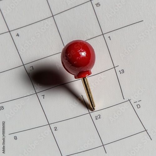 Red Pin on Calendar Page with Dates and Numbers photo