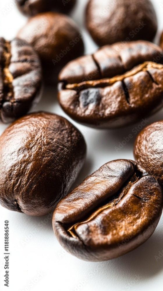 Handfuls of deep brown roasted coffee beans are displayed, glistening under ambient light, exuding an inviting aroma that invites coffee lovers to savor each moment Handfuls of deep brown roasted coffee beans are displayed, glistening under ambient light, exuding an inviting aroma that invites coffee lovers to savor each moment