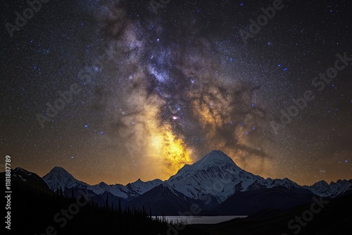 Stunning view of the Milky Way over snow-capped mountains at night