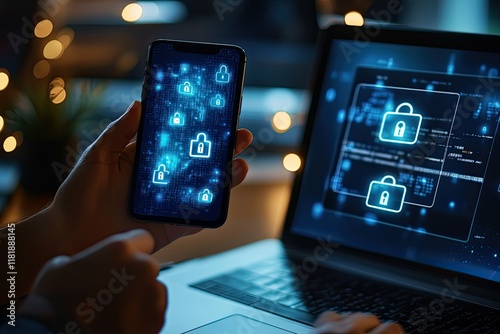 Data security concept, mobile application access, login and password
