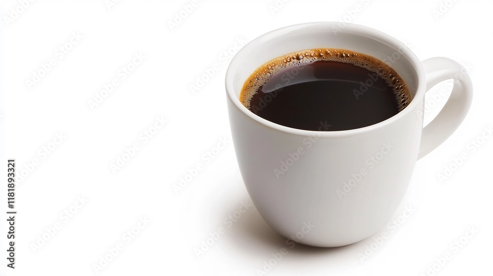 Steaming Hot Coffee in a Pristine White Ceramic Mug on a Minimalist Background Steaming Hot Coffee in a Pristine White Ceramic Mug on a Minimalist Background