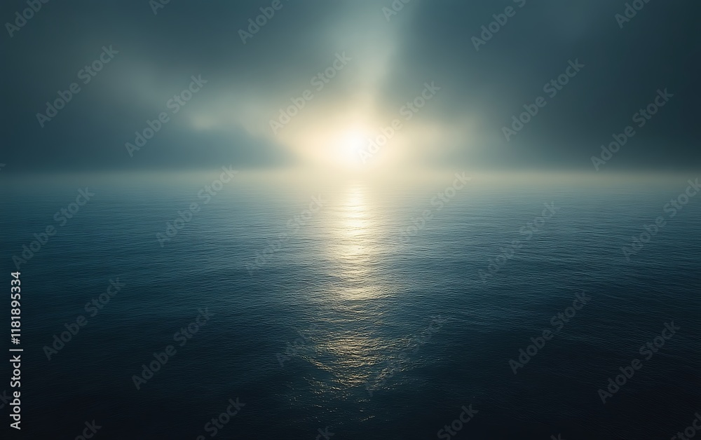 Sunbeam piercing through dark clouds over calm ocean. Sunbeam piercing through dark clouds over calm ocean.