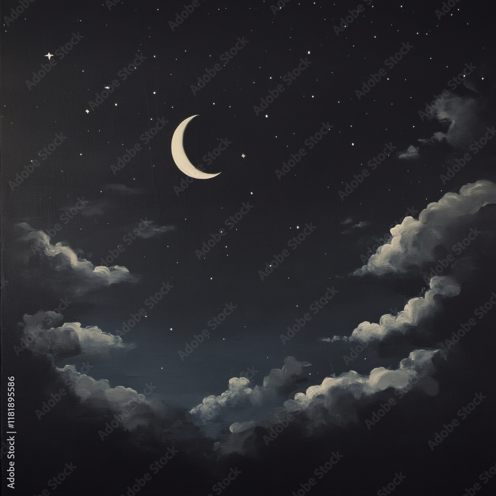 Naklejka premium Night sky with clouds and moon background