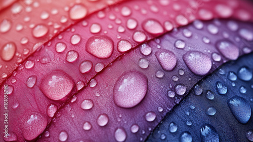 A stunning closeup of colorful water droplets on a smooth surface, showcasing vibrant shades of red, blue, and purple. Perfect for design or artistic use