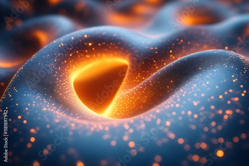 Abstract glowing energy field with particles.