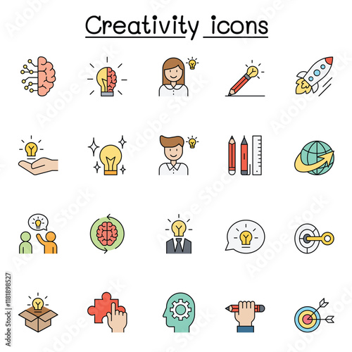 Creative icons set in thin line style