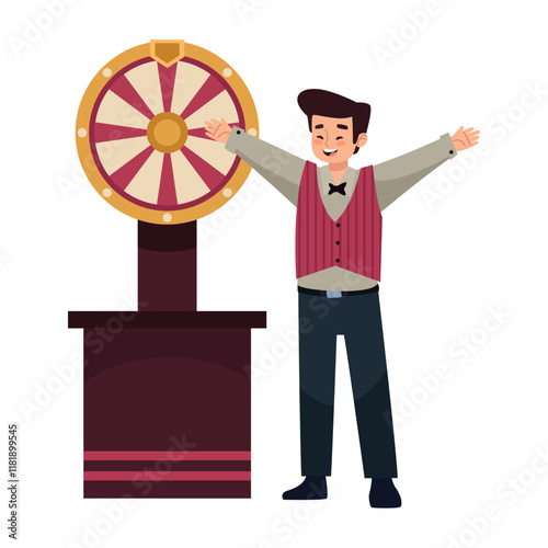 casino croupier and roulette wheel