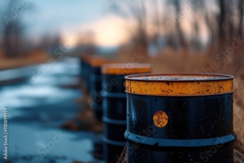 Rusty Barrels by the Creek at Dusk photo