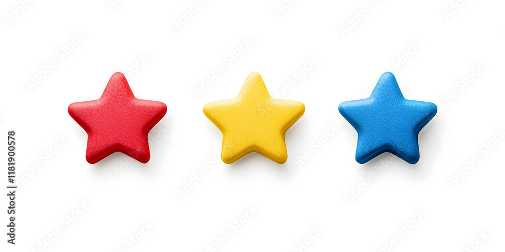 Three stars rating review 3d icon for apps and websites, isolated on white background Three stars rating review 3d icon for apps and websites, isolated on white background