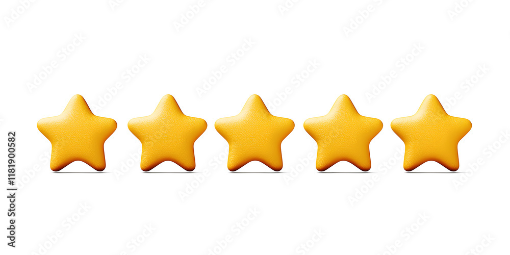 Five stars rating review 3d icon for apps and websites, isolated on white background Five stars rating review 3d icon for apps and websites, isolated on white background
