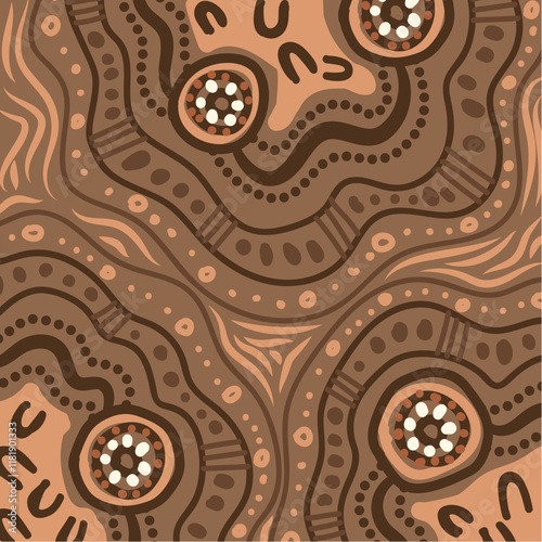 Vector-based artwork influenced by Aboriginal dot painting traditions