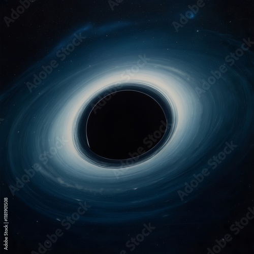 black hole in the black infinite void  neon-blue light colors