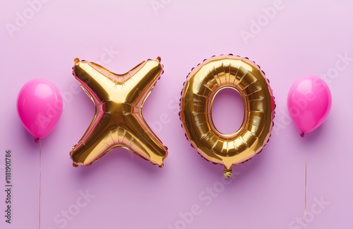 Pink XO and Heart Balloons on Pastel Background – Love and Valentine’s Day Theme

