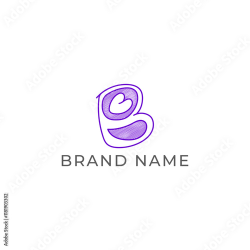ILLUSTRATION LETTER B WITH LOVE HAND DRAWNLOGO ICON PURPLE COLOR TEMPLATE SIMPLE MINIMALIST ELEMENT DESIGN SIMPLE VECTOR GOOD FOR APPS, BRAND 
