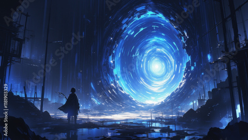 Anime fantasy environment, a hidden portal glowing with magical energy, leading to another dimension, mysterious atmosphere..