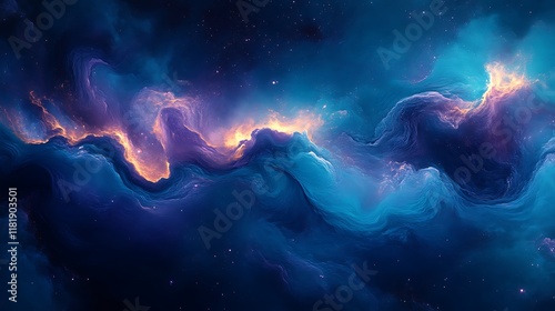Abstract cosmic nebula, swirling gas clouds.