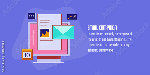 Email campaign management, Running email campaign for customer acquisition, Sending promotional email to subscribers. Vector illustration landing page.