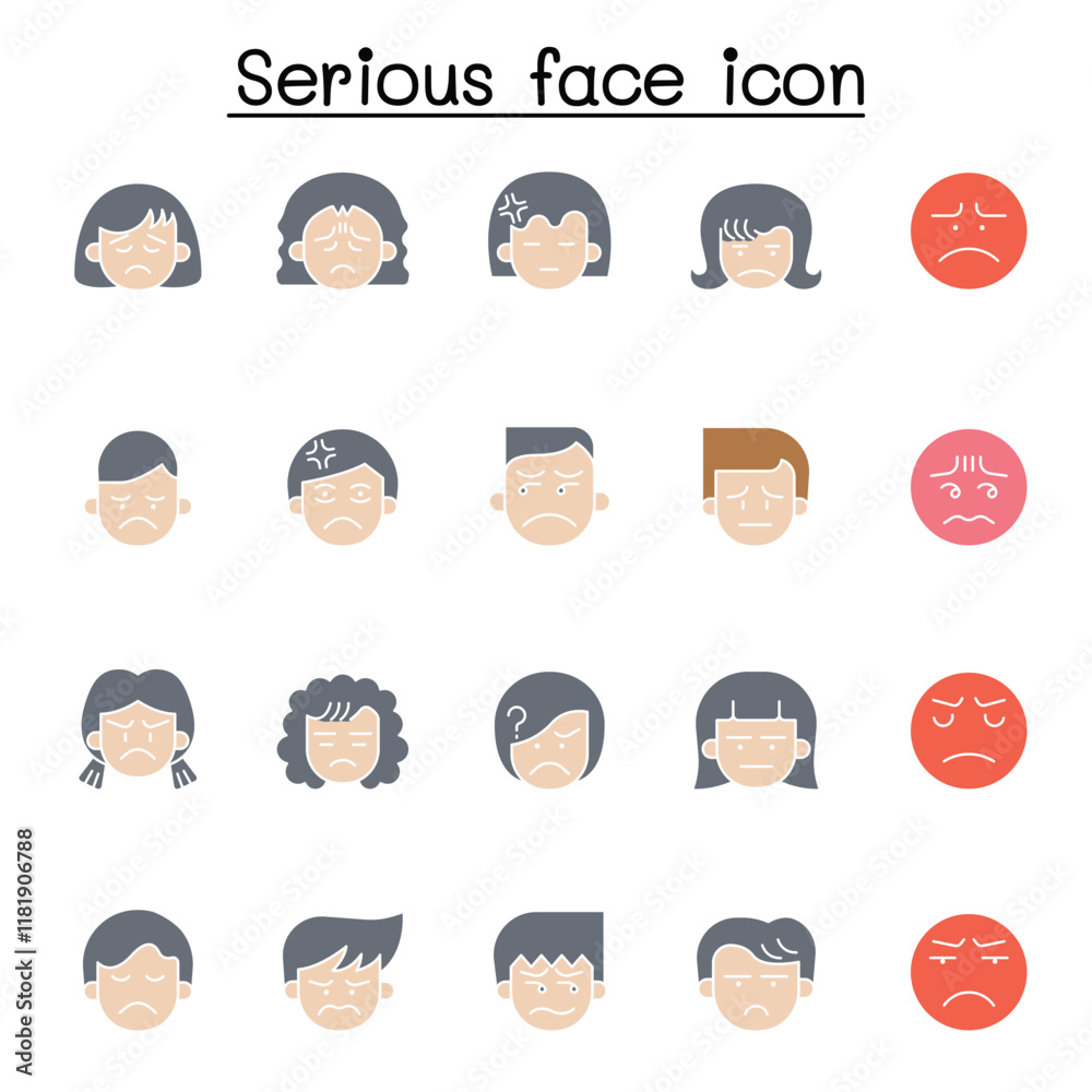 Serious face icon set in thin line style Serious face icon set in thin line style