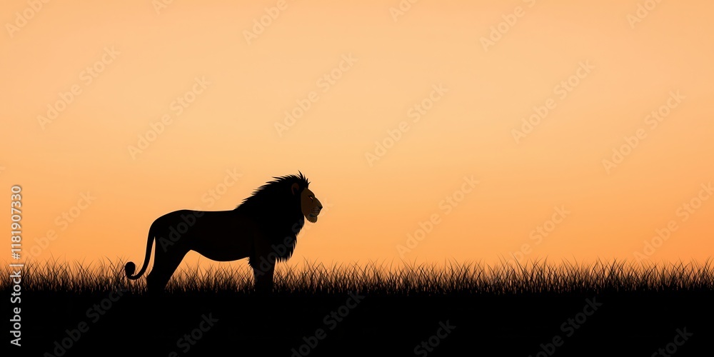 Majestic Lion Silhouette at Sunset on Savanna Majestic Lion Silhouette at Sunset on Savanna