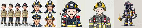 vector set of smiling firefighters