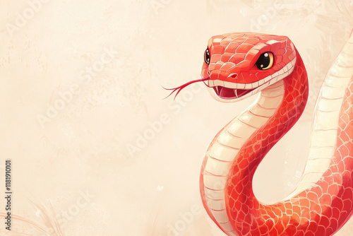 vector wallpaper background, Spring Festival theme, cartoon, cartoon snake, with red as the main color, light color, Spring Festival, Lunar New Year