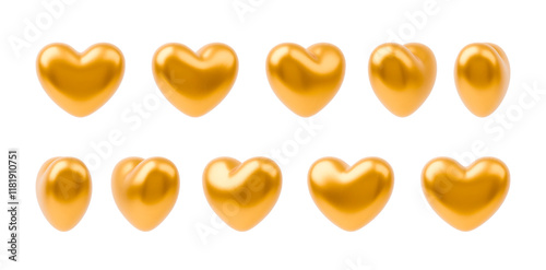 3d gold heart rotation. Animated golden heart sequence sprite sheet. Realistic vector symbol of love, element for decorating holidays, wedding invitations, greetings. 3d love icon isolated on white