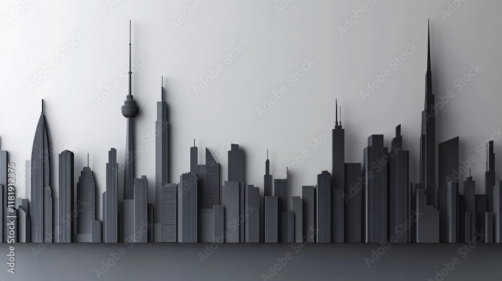 Obraz premium Stylish Black and White Paper Cut City