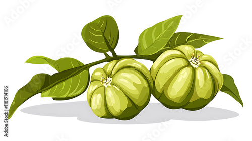 Wallpaper Mural Two green fruits with leaves, depicted in a stylized graphic illustration. Torontodigital.ca