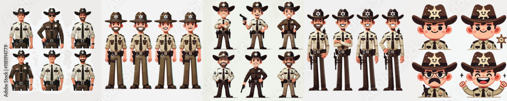 vector set of smiling sheriffs vector set of smiling sheriffs
