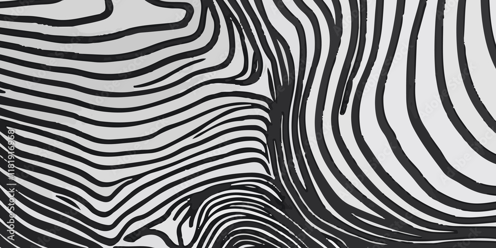 Black and white background wavy optical illusion illustration wave texture, abstract motion, Zebra Animal Print Wallpaper Background wavy optical illusions. Black & white wavy design graphic work