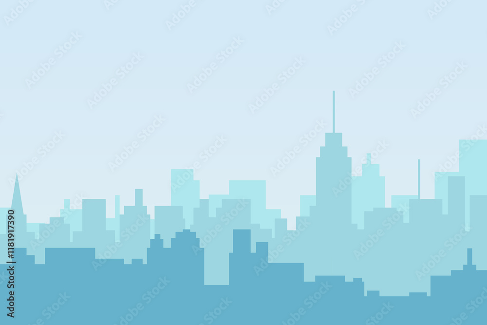 Fototapeta premium City skyline vector illustration. Urban landscape cityscape in flat style. cCity silhouette. Cityscape backgrounds. Daytime city skyline.