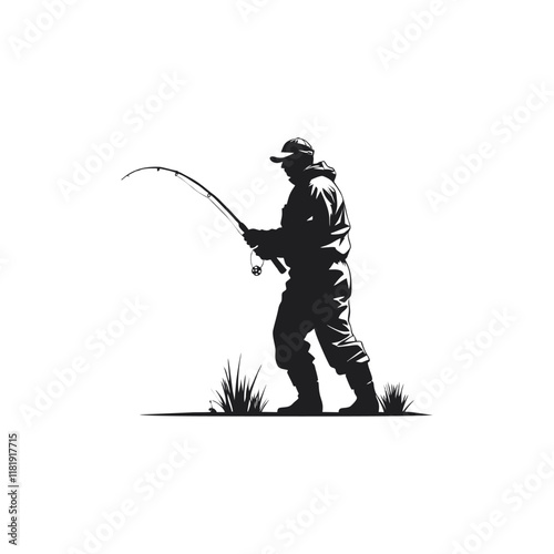 Silhouette illustration of a person fishing