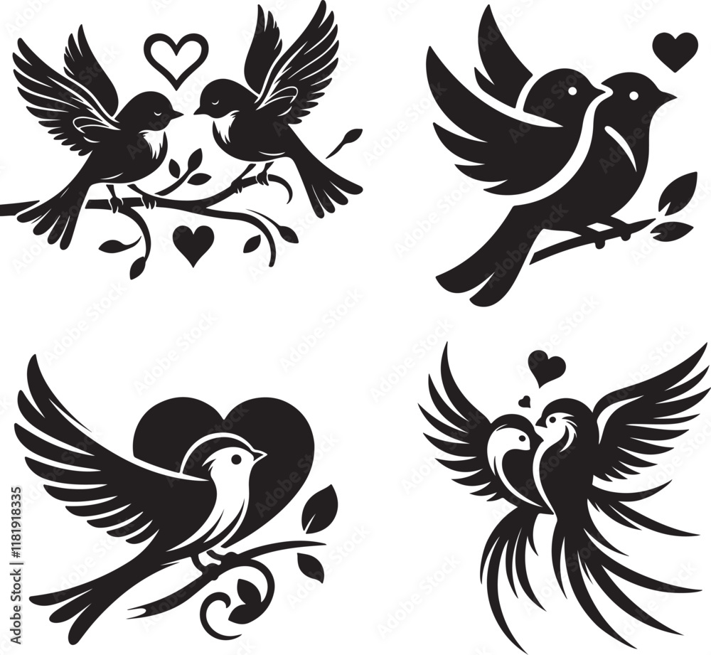 Obraz premium Love Bird Silhouette Vector Illustration Art