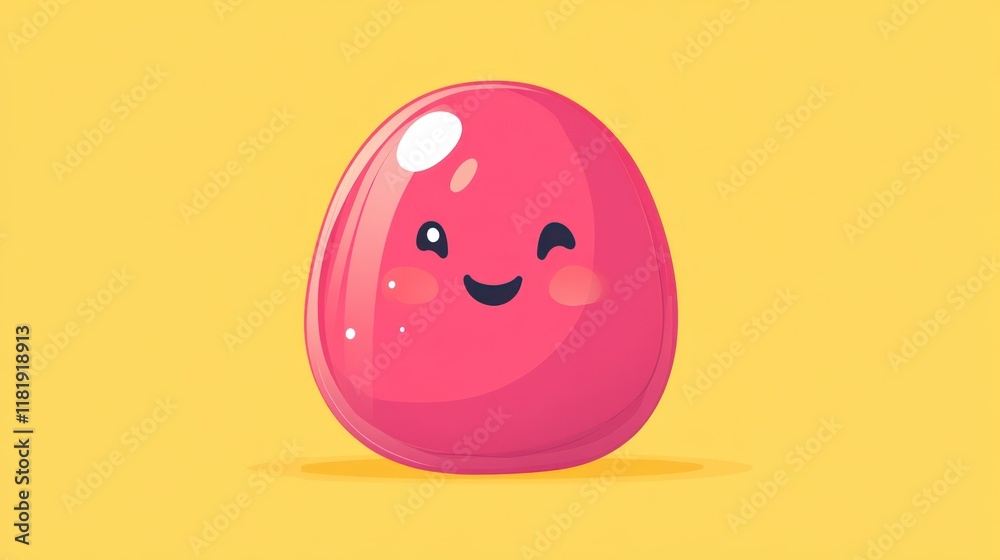 Fototapeta premium Cute pink egg cartoon character winking.