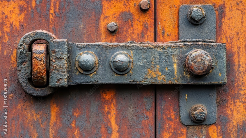 Close-up of a Rusty Metal Hinge on an Aged Door with Weathered Texture and Industrial Details Close-up of a Rusty Metal Hinge on an Aged Door with Weathered Texture and Industrial Details
