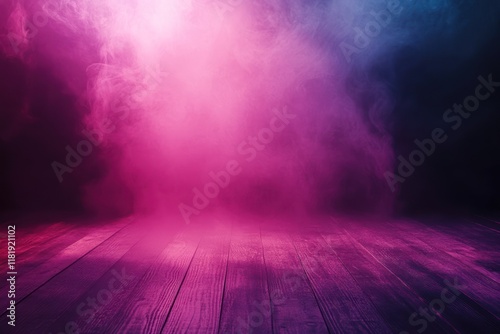 Pink blue smoky stage backdrop wooden floor