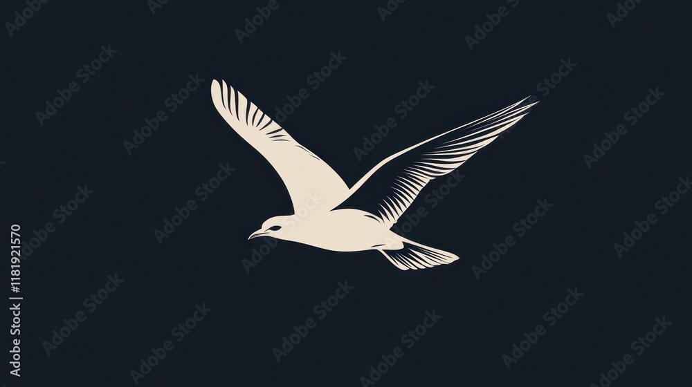 Obraz premium Elegant seagull in flight against a dark background.