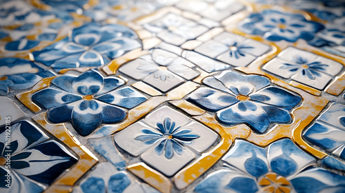 Portuguese Azulejo Tile Pattern with Vibrant Colors and Intricate Design